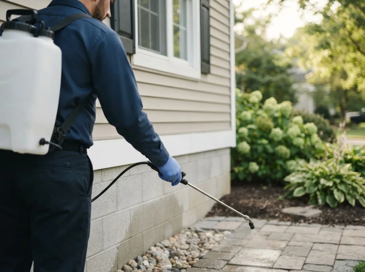 Pest control technician inspecting a home in Wales, AK
